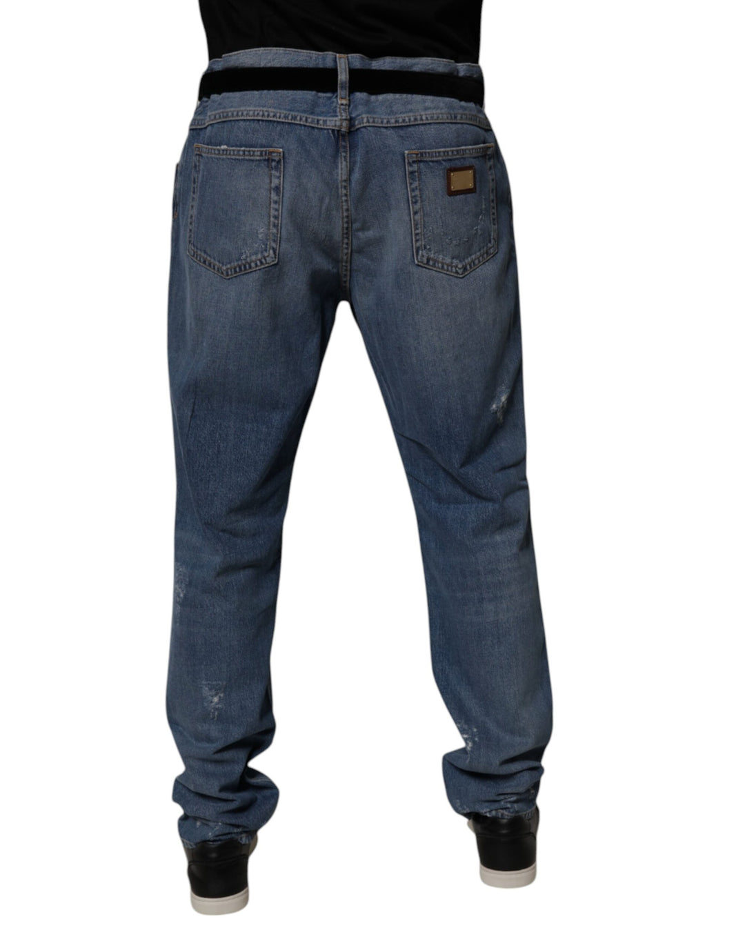 Dolce &amp; Gabbana Blue Tattered Cotton Straight Denim Jeans