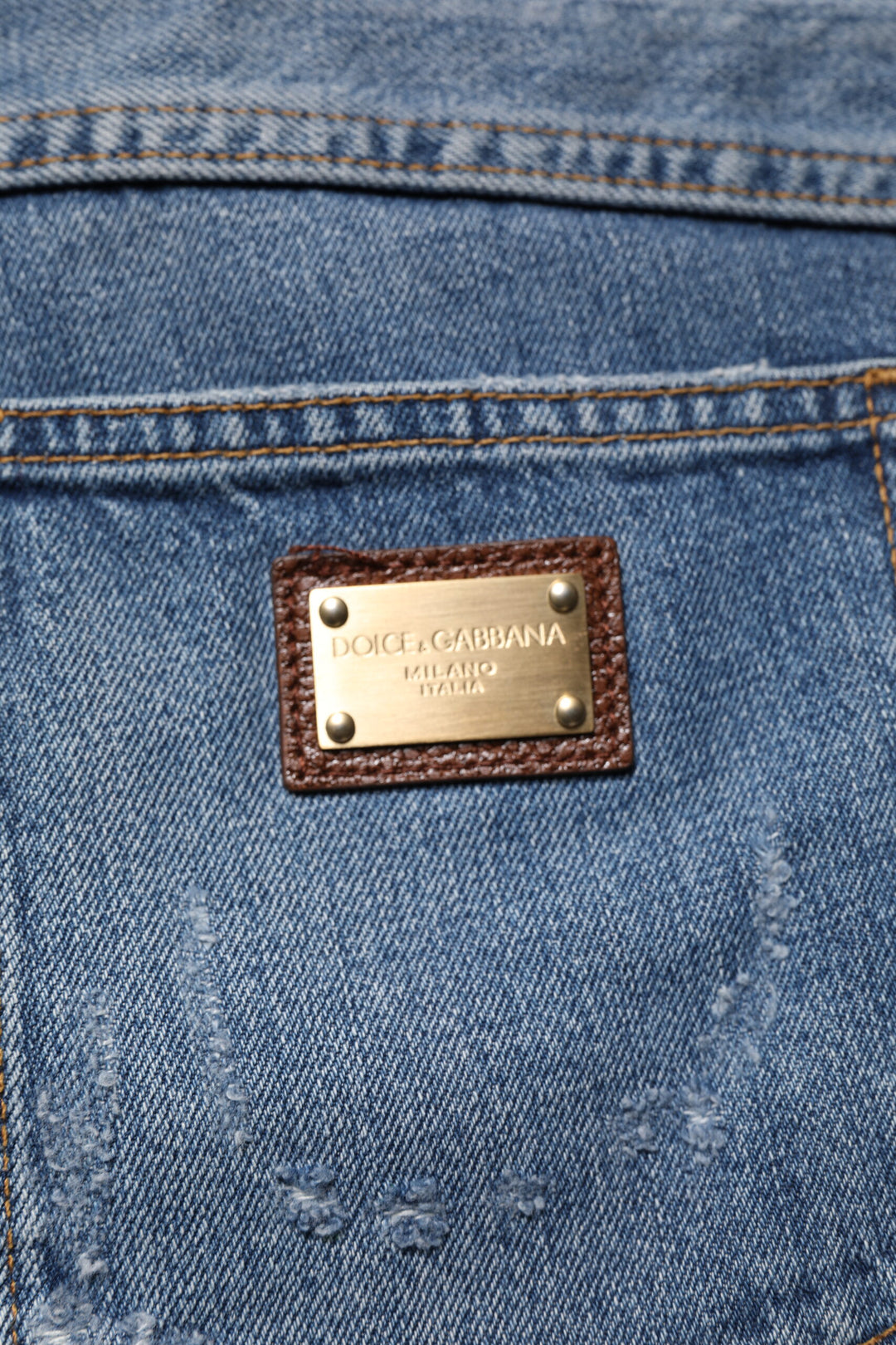 Dolce &amp; Gabbana Blue Tattered Cotton Straight Denim Jeans