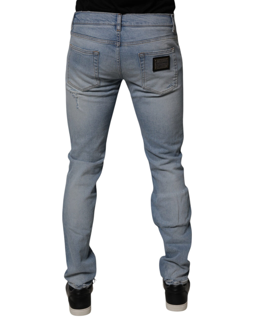 Dolce &amp; Gabbana Blue Tattered Cotton Skinny Men Denim Jeans