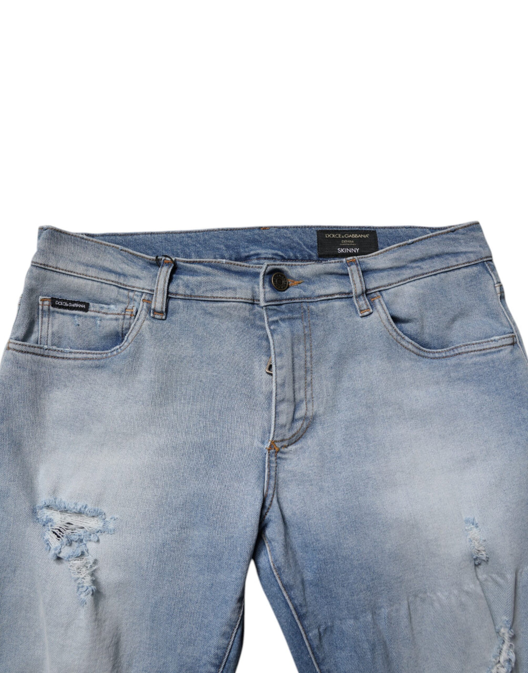 Dolce &amp; Gabbana Blue Tattered Cotton Skinny Men Denim Jeans