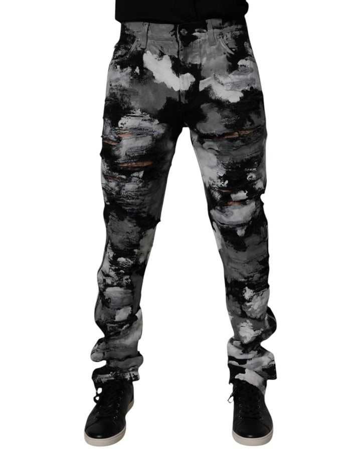 Dolce &amp; Gabbana Multicolor Camouflage Tattered Skinny Denim Jeans