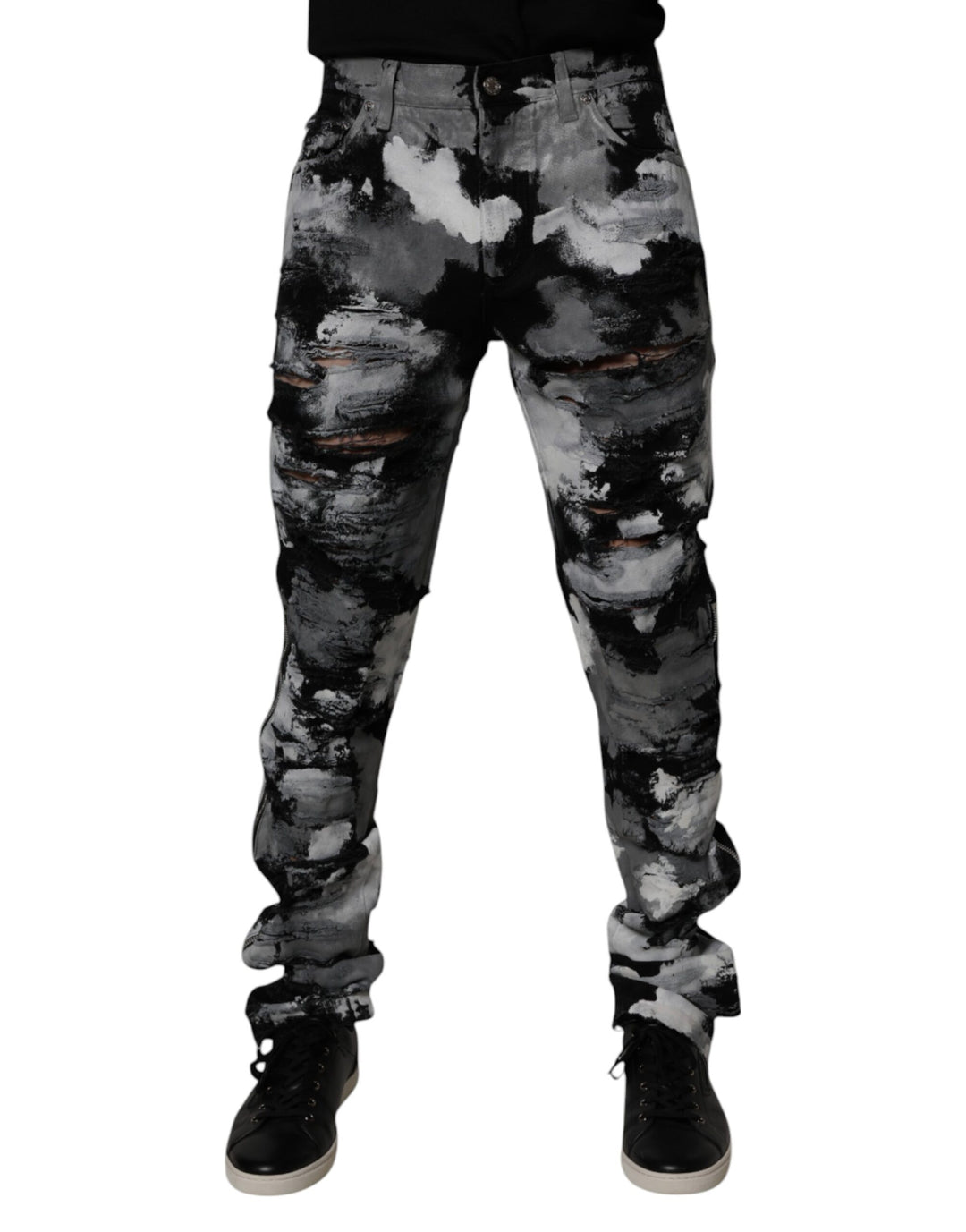 Dolce &amp; Gabbana Multicolor Camouflage Tattered Skinny Denim Jeans