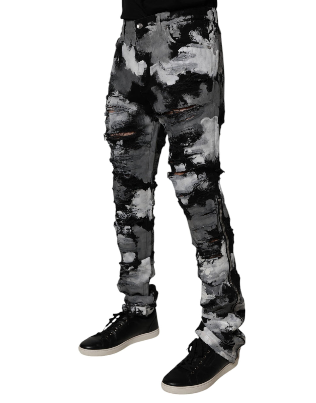 Dolce &amp; Gabbana Multicolor Camouflage Tattered Skinny Denim Jeans