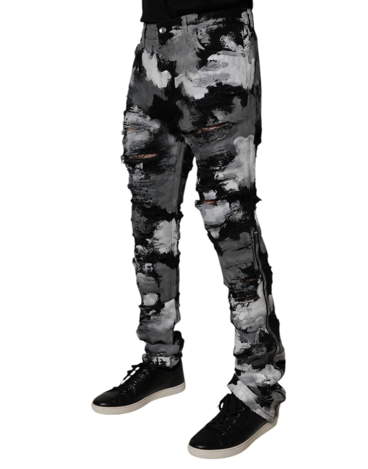 Dolce &amp; Gabbana Multicolor Camouflage Tattered Skinny Denim Jeans