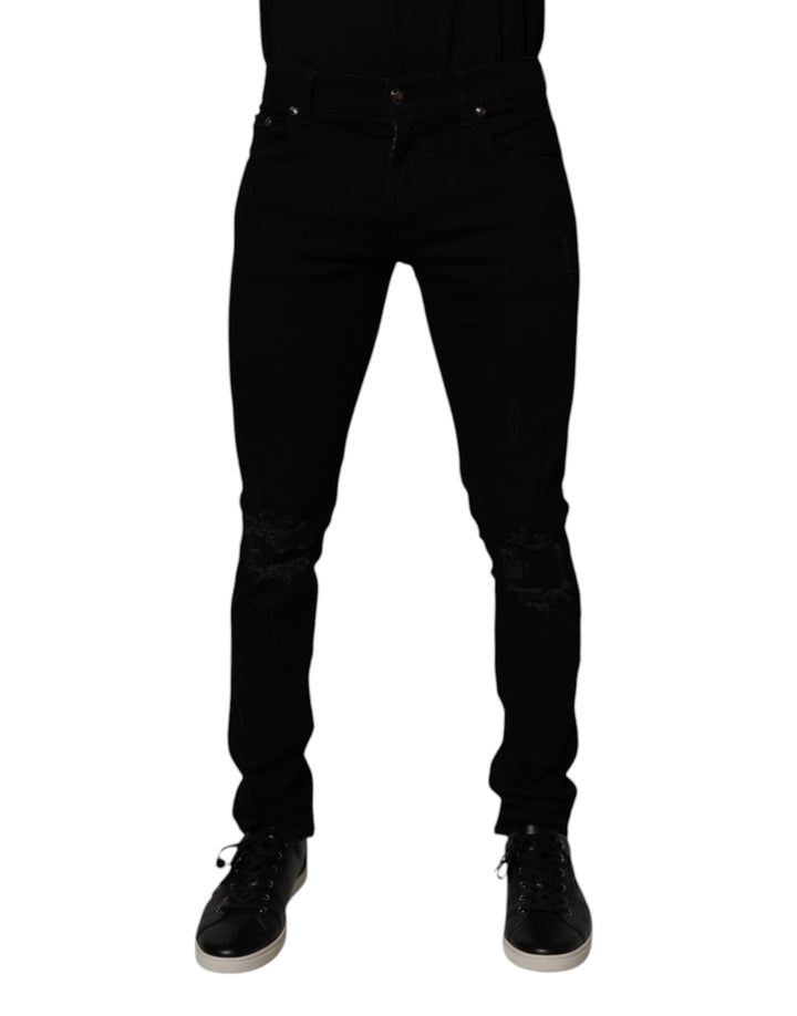 Dolce &amp; Gabbana Black Cotton Stretch Skinny Men Denim Jeans