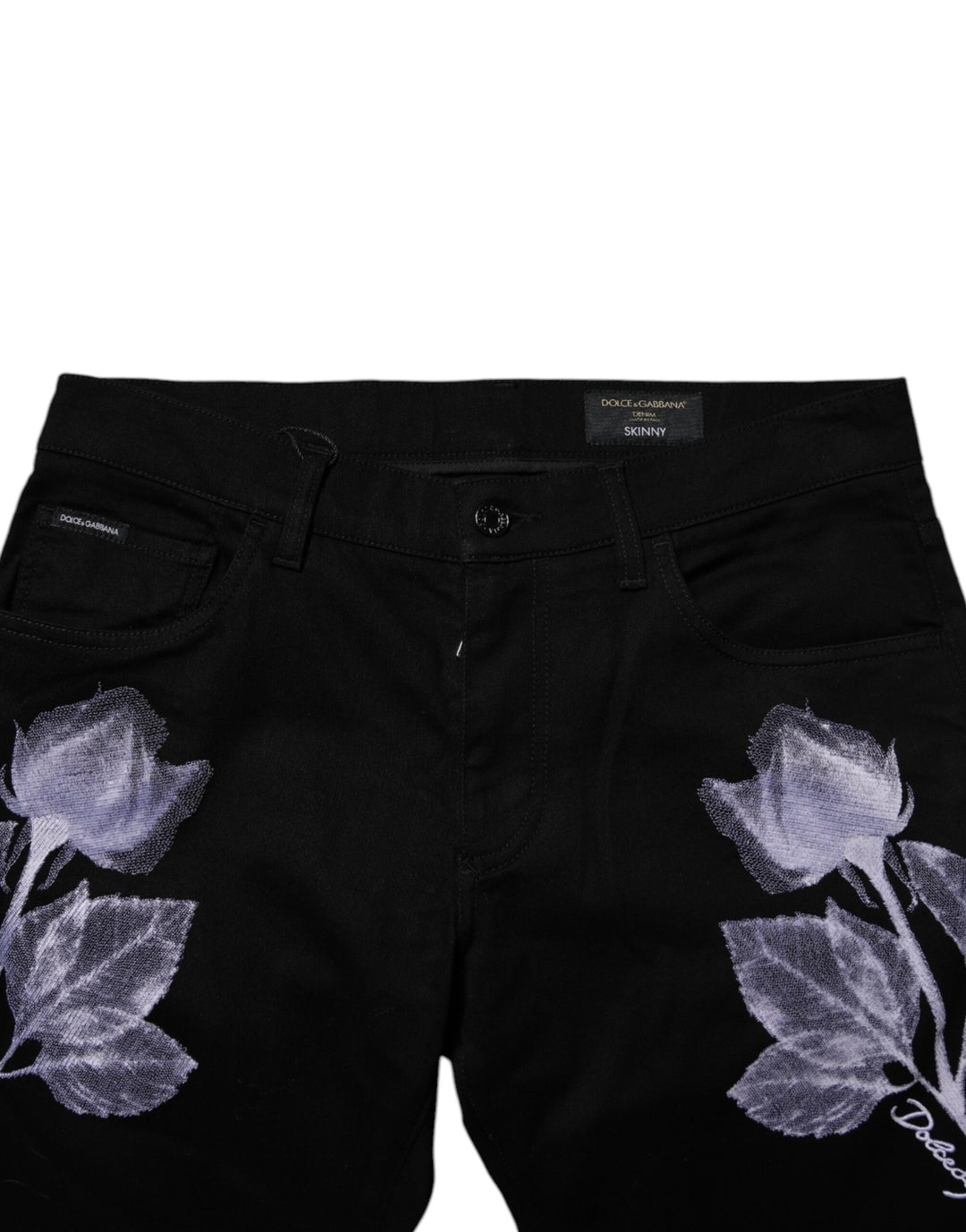 Dolce &amp; Gabbana Black Floral Cotton Skinny Men Denim Jeans