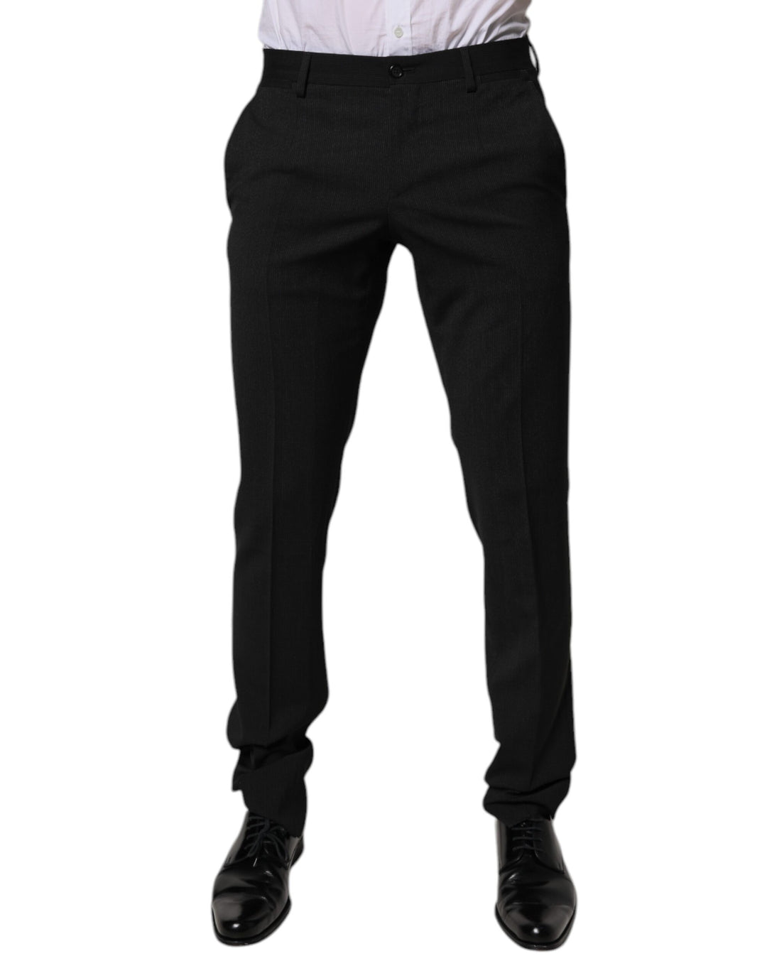 Dolce &amp; Gabbana Black Polyester Tapered Formal Men Dress Pants
