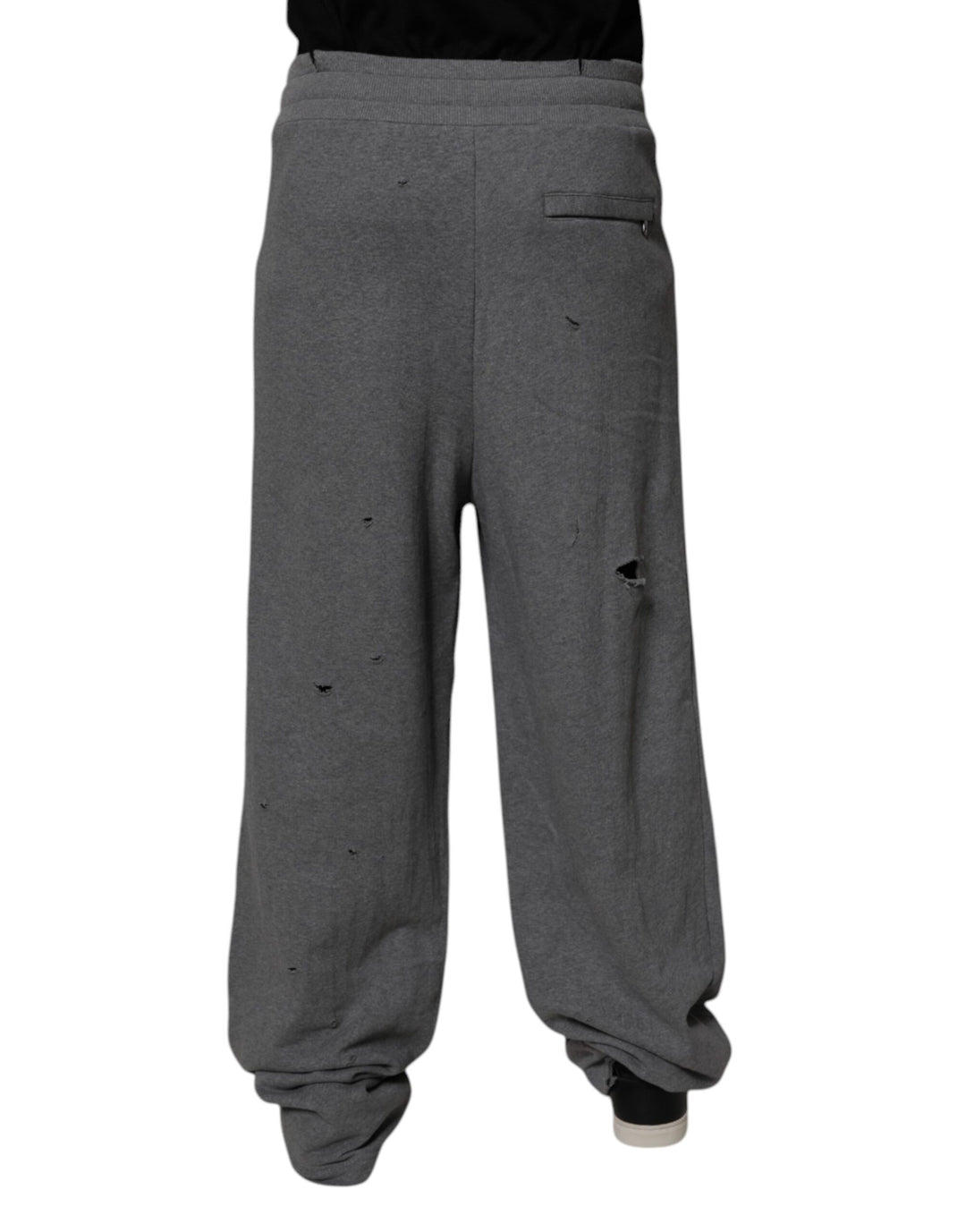 Dolce &amp; Gabbana Gray Cotton RipStyle Straight Sweatpants Pants