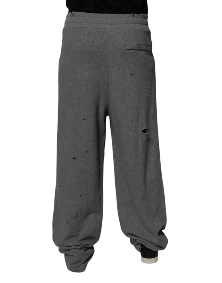 Dolce &amp; Gabbana Gray Cotton RipStyle Straight Sweatpants Pants