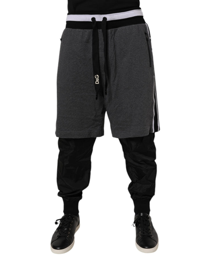 Dolce &amp; Gabbana Black Gray Cotton Layered Men Sweatpants Pants