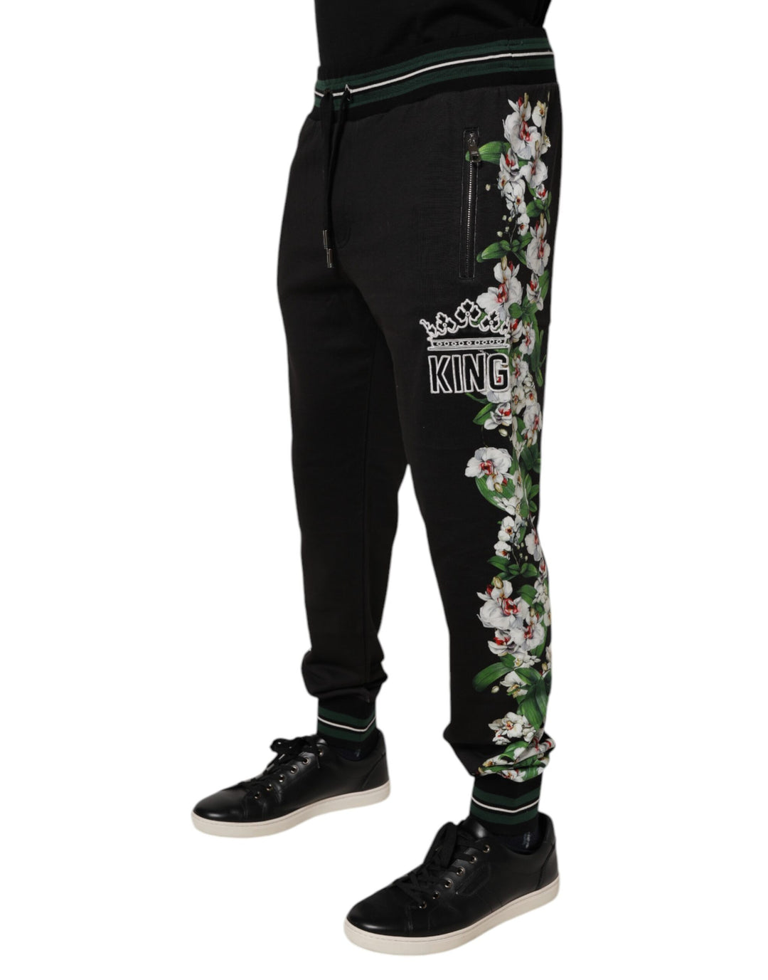 Dolce &amp; Gabbana Black Floral King Men Jogger Sweatpants Pants