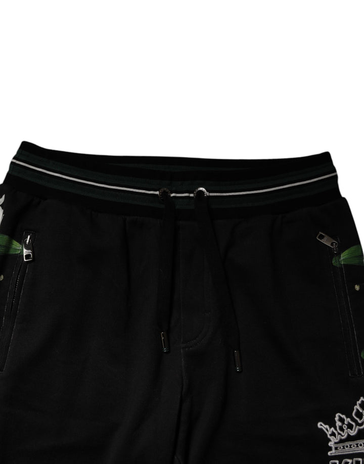 Dolce &amp; Gabbana Black Floral King Men Jogger Sweatpants Pants