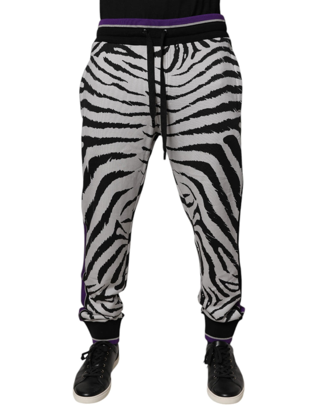 Dolce &amp; Gabbana Black White Zebra Men Jogger Sweatpants Pants