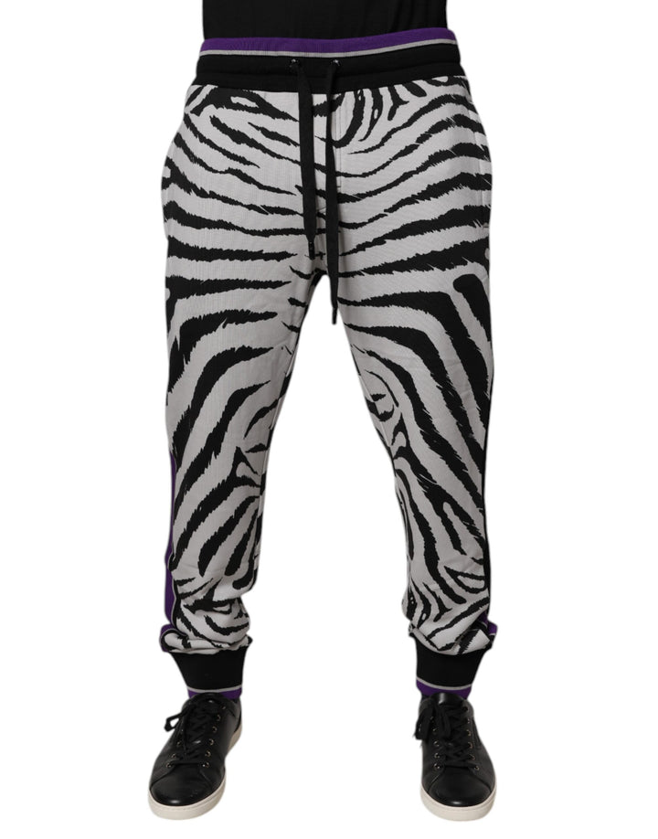 Dolce &amp; Gabbana Black White Zebra Men Jogger Sweatpants Pants