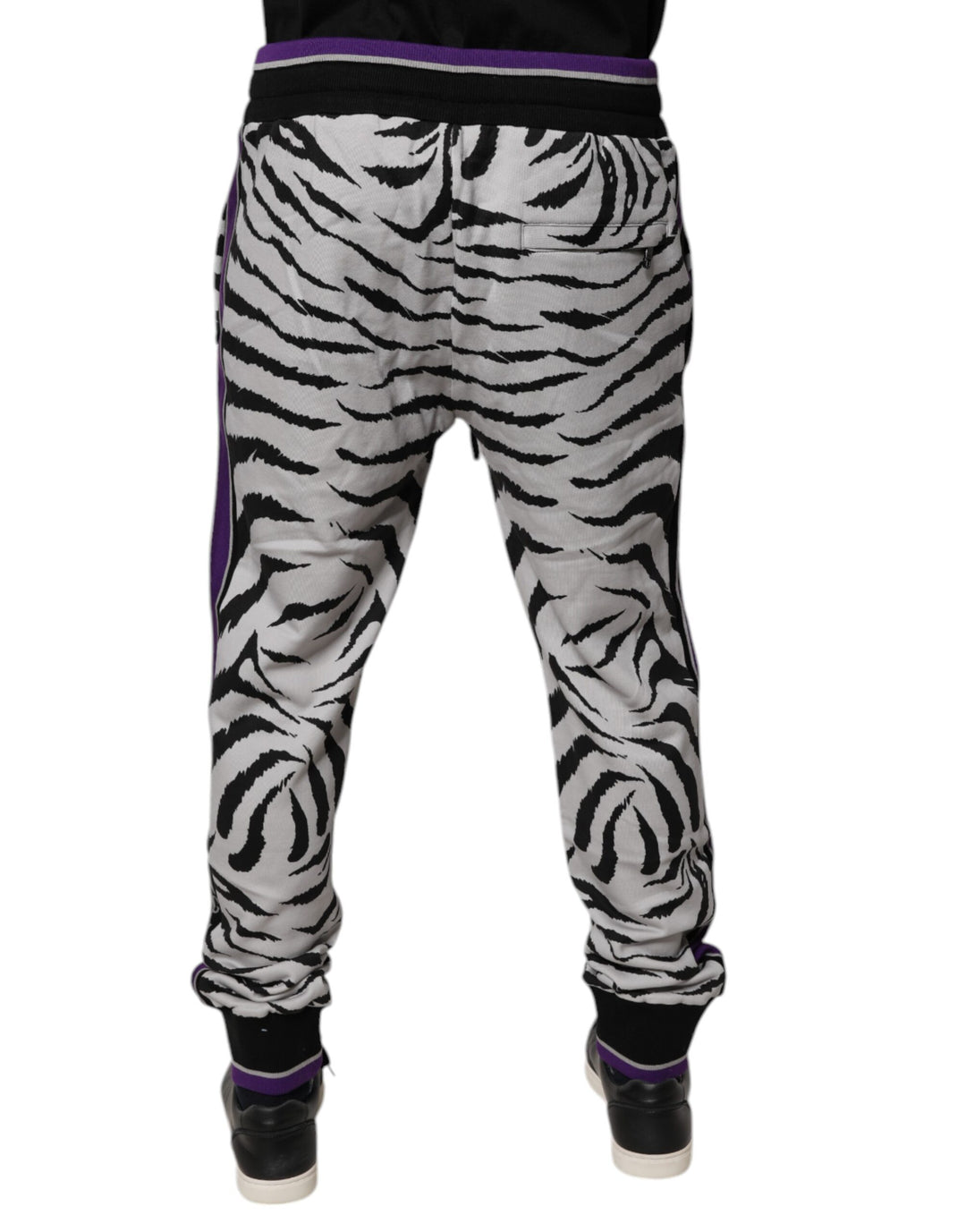 Dolce &amp; Gabbana Black White Zebra Men Jogger Sweatpants Pants