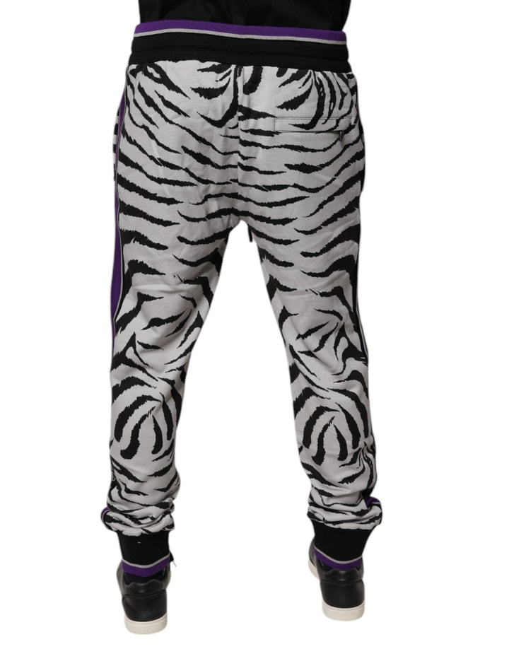 Dolce &amp; Gabbana Black White Zebra Men Jogger Sweatpants Pants
