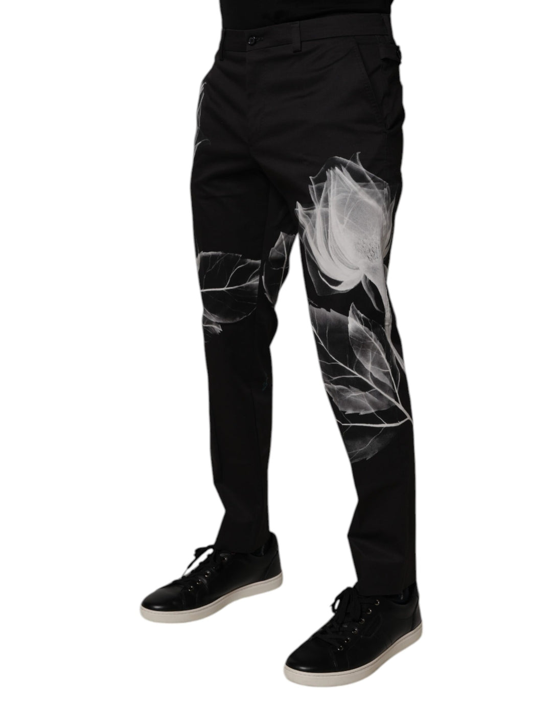 Dolce &amp; Gabbana Black Cotton Floral Skinny Dress Pants