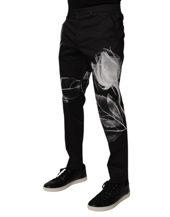 Dolce &amp; Gabbana Black Cotton Floral Skinny Dress Pants
