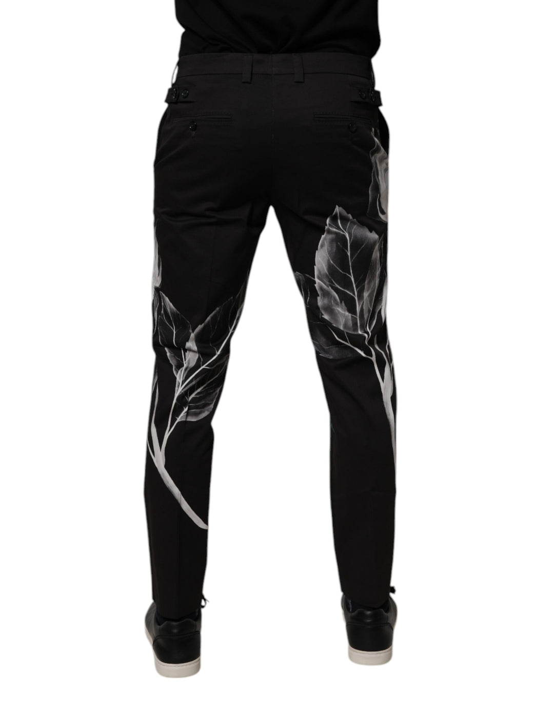 Dolce &amp; Gabbana Black Cotton Floral Skinny Dress Pants