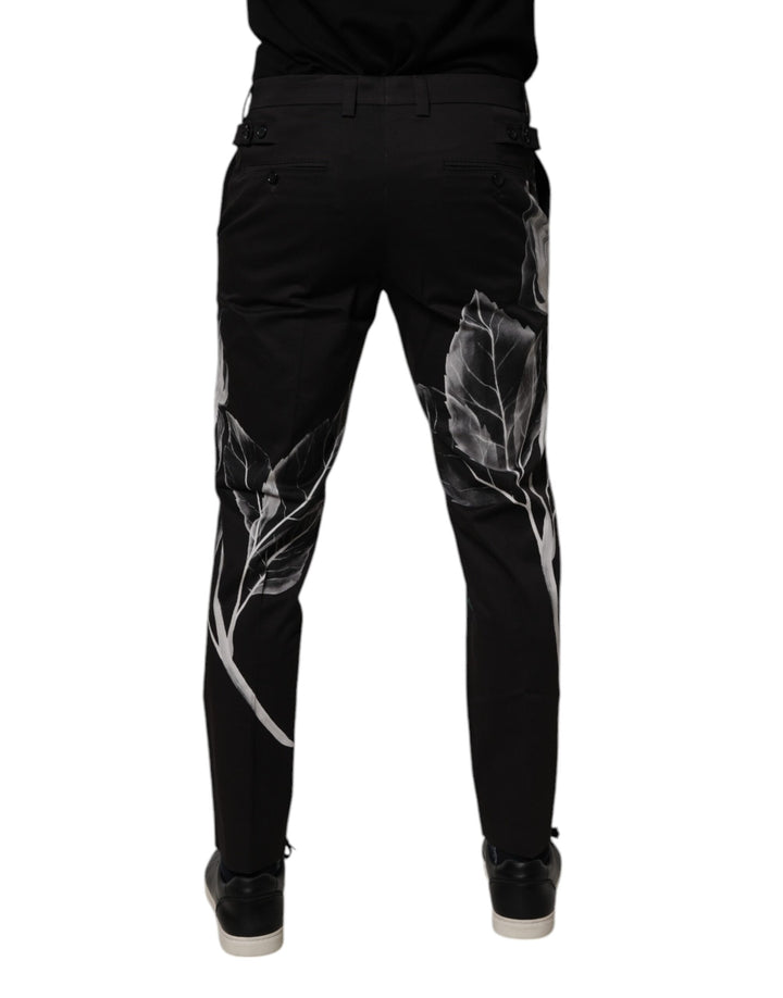 Dolce &amp; Gabbana Black Cotton Floral Skinny Dress Pants