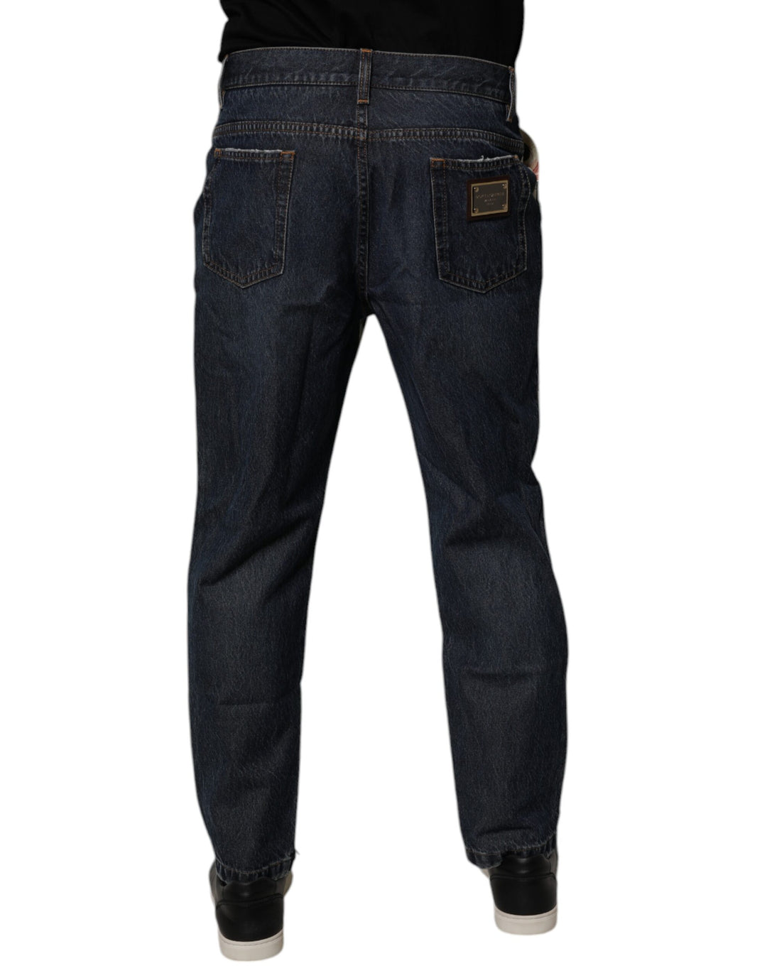 Dolce &amp; Gabbana Beige Blue Floral Cotton Men Denim Jeans