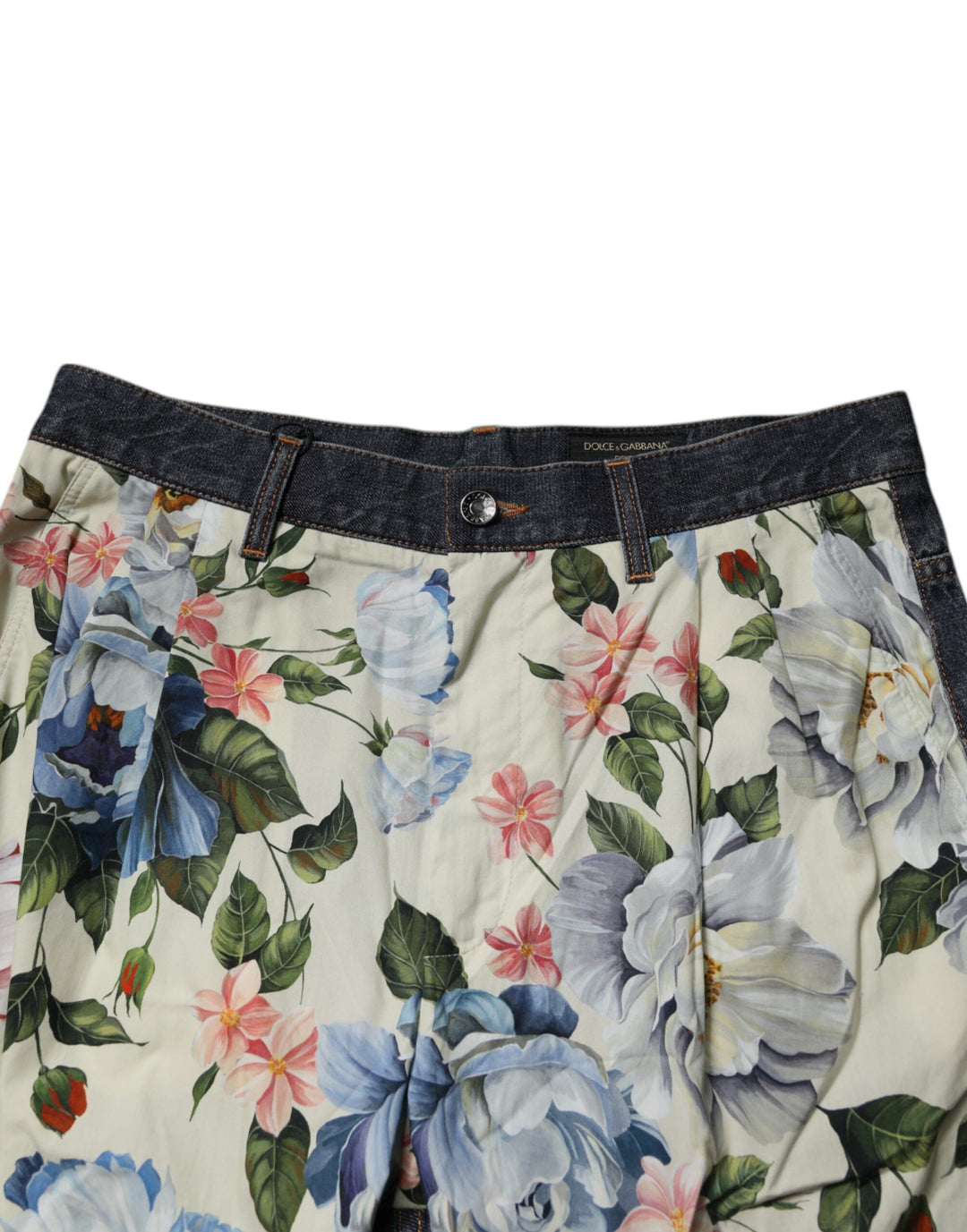 Dolce &amp; Gabbana Beige Blue Floral Cotton Men Denim Jeans