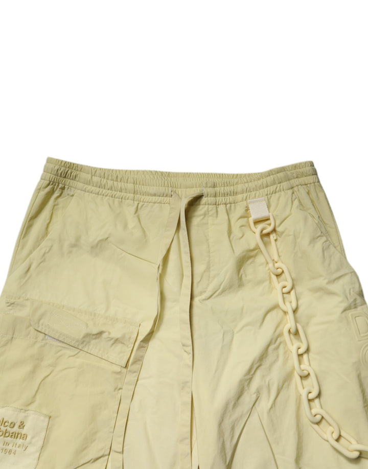 Dolce & Gabbana Yellow Nylon Cargo Chain Men Jogger Pants