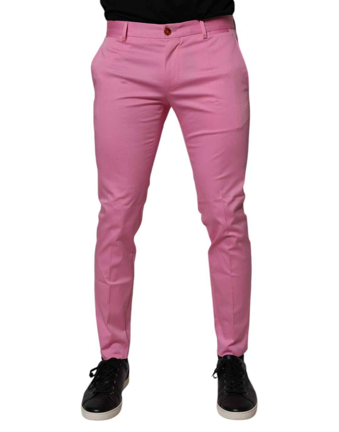 Dolce &amp; Gabbana Pink Cotton Slim Fit Men Dress Formal Pants