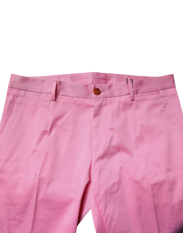 Dolce &amp; Gabbana Pink Cotton Slim Fit Men Dress Formal Pants