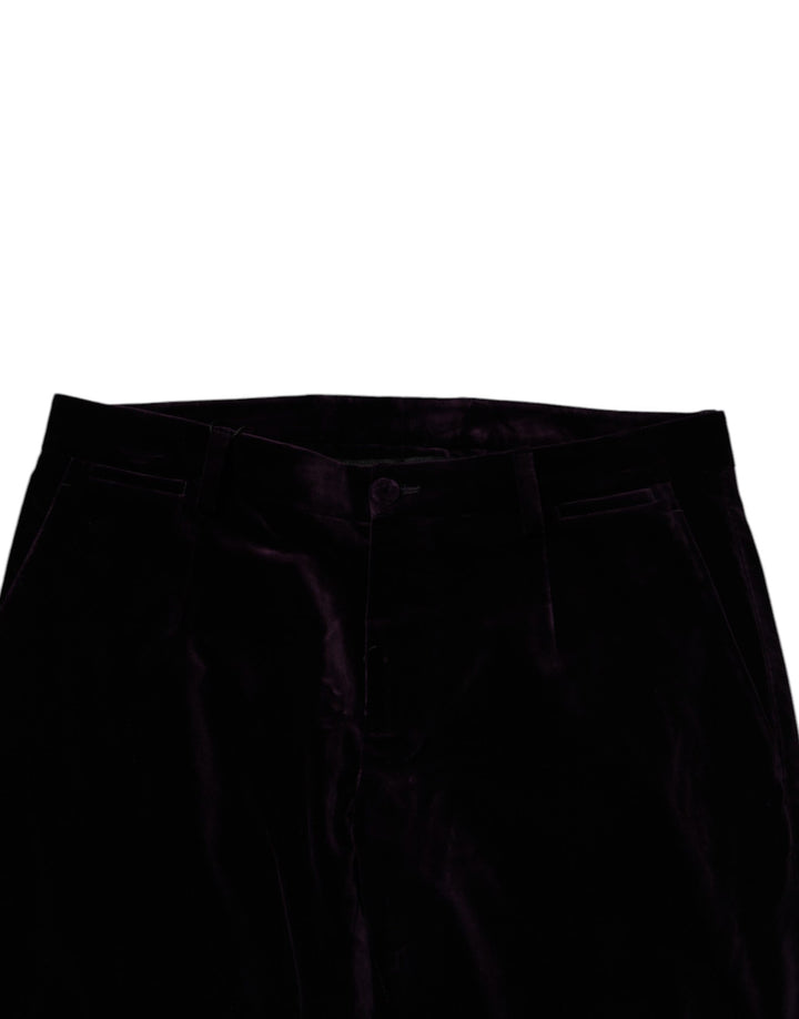 Dolce &amp; Gabbana Violet Velvet Cotton Men Dress Formal Pants