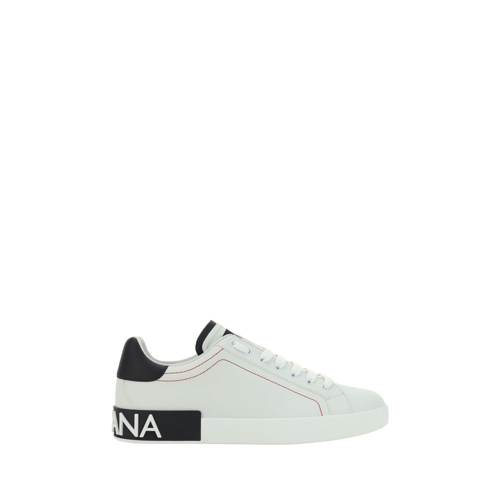 Dolce &amp; Gabbana White Calf Leather Bos Taurus Low Top Sneakers