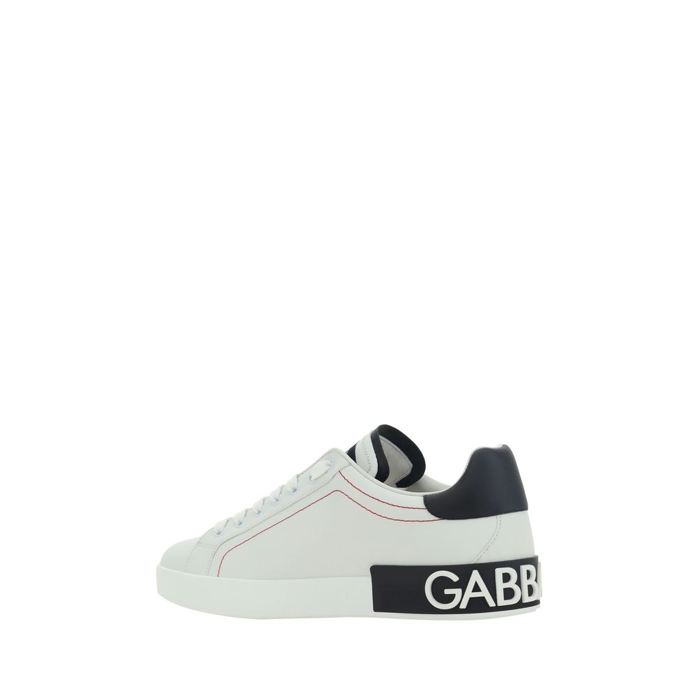 Dolce &amp; Gabbana White Calf Leather Bos Taurus Low Top Sneakers