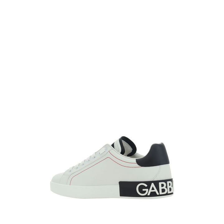 Dolce &amp; Gabbana White Calf Leather Bos Taurus Low Top Sneakers