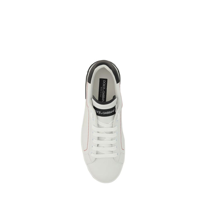 Dolce &amp; Gabbana White Calf Leather Bos Taurus Low Top Sneakers