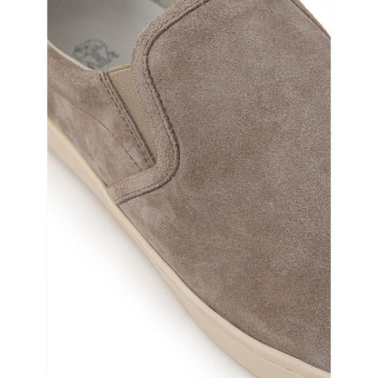 Baskets en cuir gris Brunello Cucinelli
