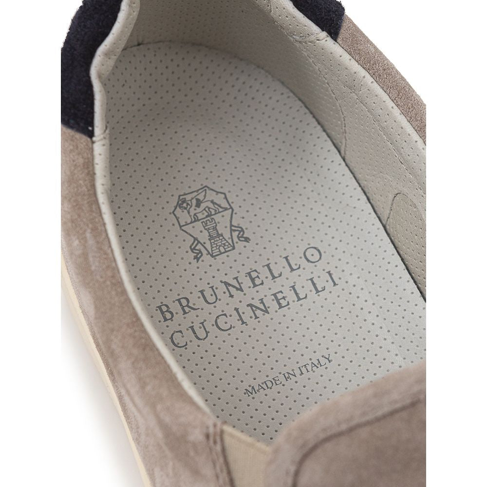 Baskets en cuir gris Brunello Cucinelli