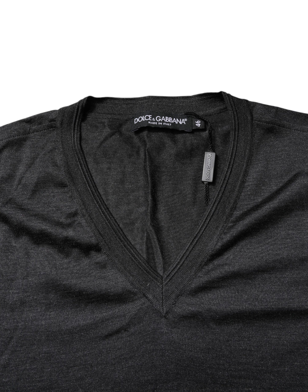 Dolce &amp; Gabbana Dark Gray Silk V-neck Short Sleeves T-shirt
