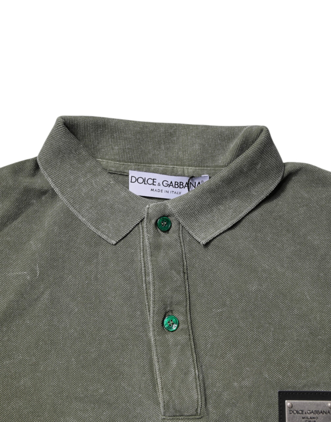 Dolce &amp; Gabbana Army Green Logo Plaque Cotton Polo Shirt T-shirt