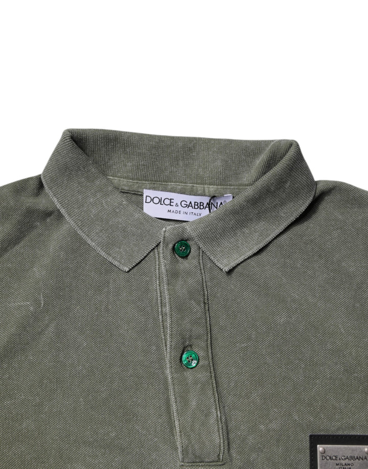 Dolce &amp; Gabbana Army Green Logo Plaque Cotton Polo Shirt T-shirt