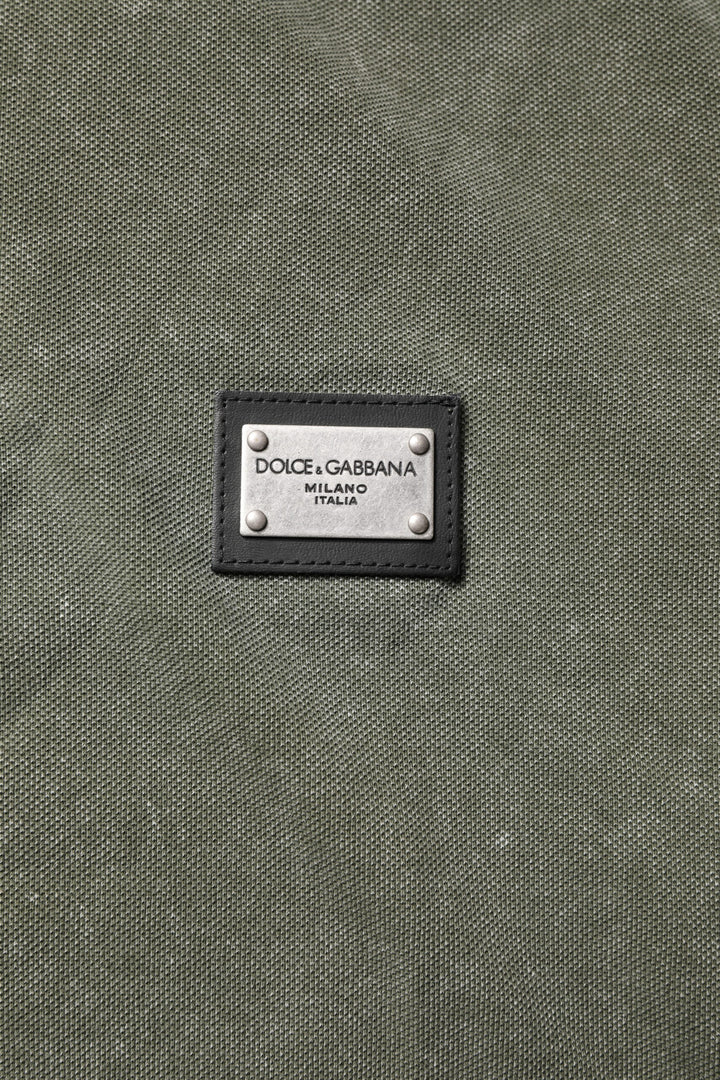 Dolce &amp; Gabbana Army Green Logo Plaque Cotton Polo Shirt T-shirt