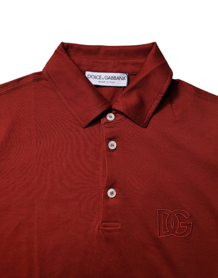 Dolce &amp; Gabbana Red Cotton DG Logo Collared Men Polo T-shirt