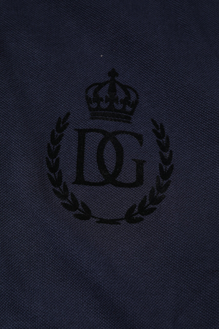 Dolce &amp; Gabbana Dark Blue Cotton Crown Collared Polo T-shirt