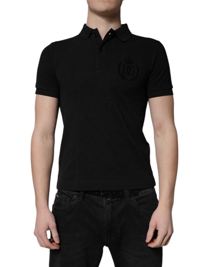 Dolce &amp; Gabbana Black Cotton DG Logo Collared Polo T-shirt
