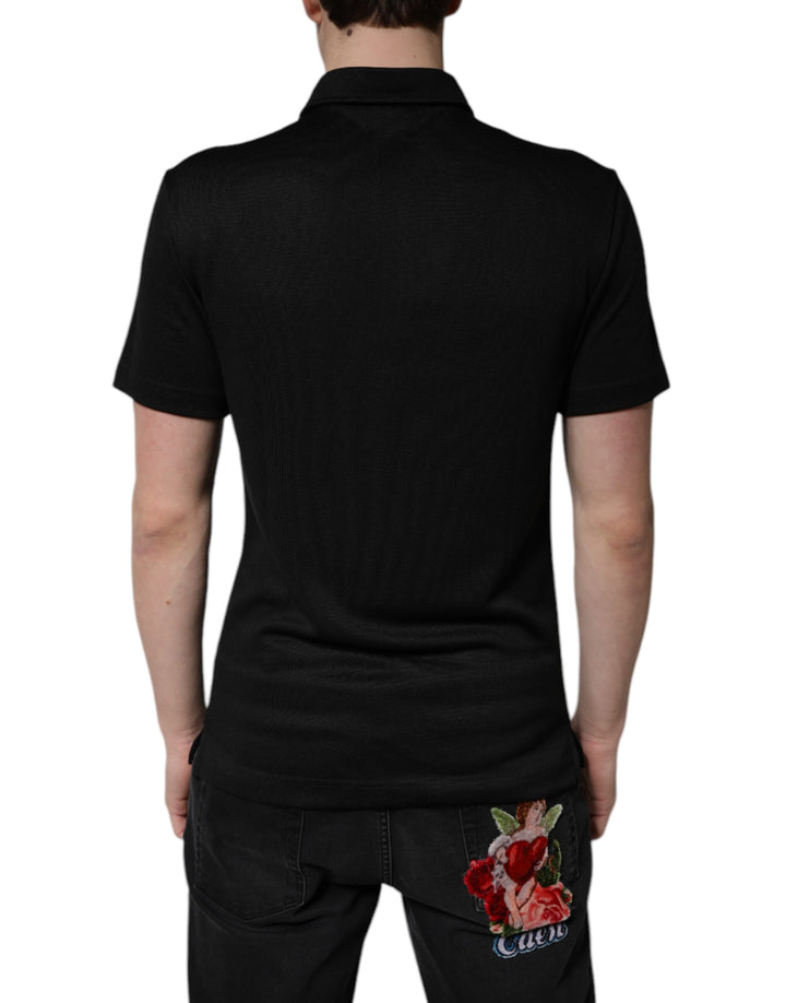 Dolce &amp; Gabbana Black Polyester DG Logo Collared Polo T-shirt