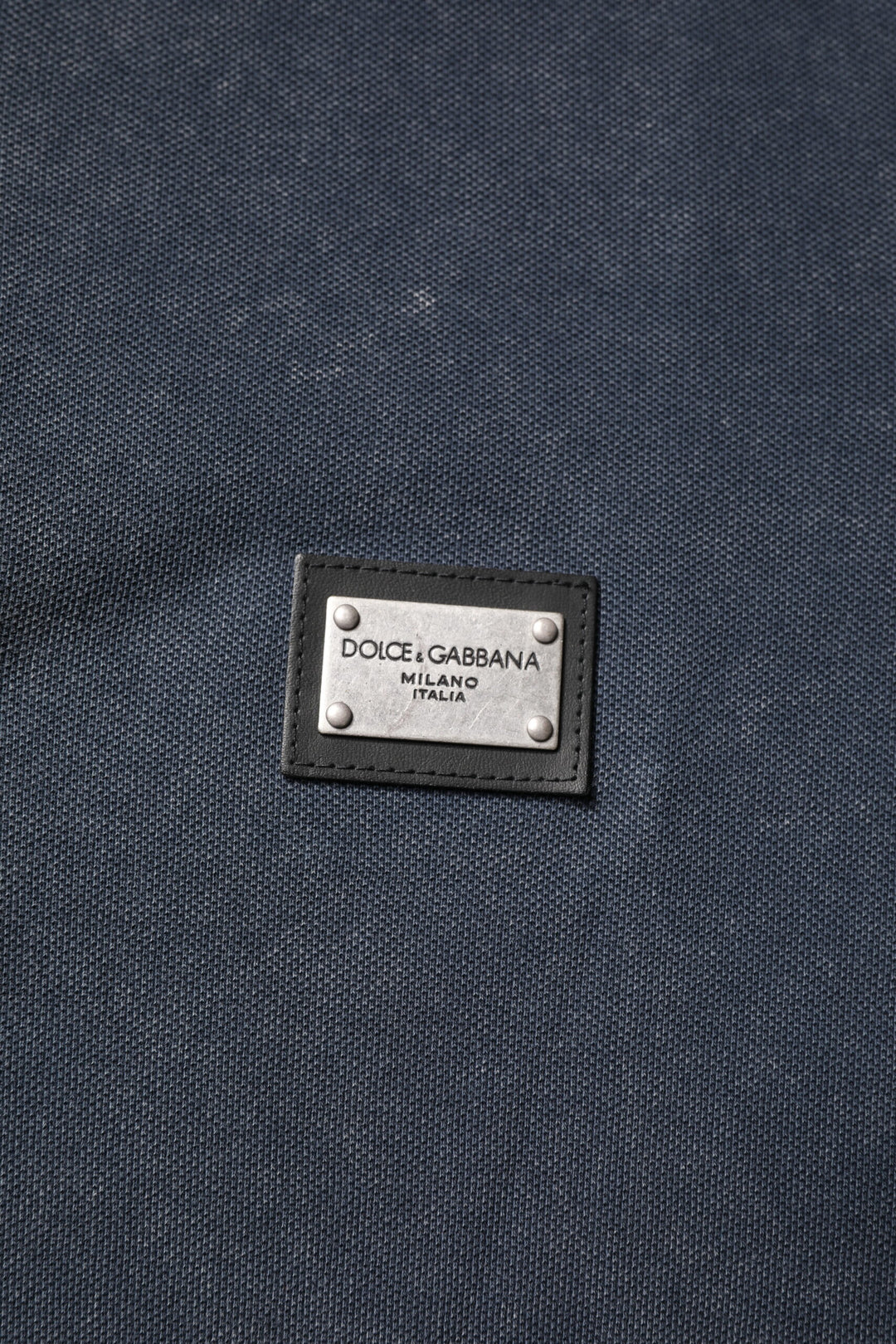 Dolce &amp; Gabbana Dark Blue Logo Plaque Cotton Men Polo Shirt T-shirt