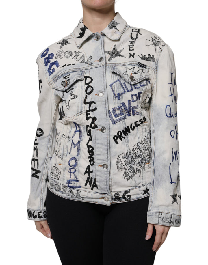 Veste en jean boutonnée bleu clair à motif graffiti Dolce &amp;amp; Gabbana