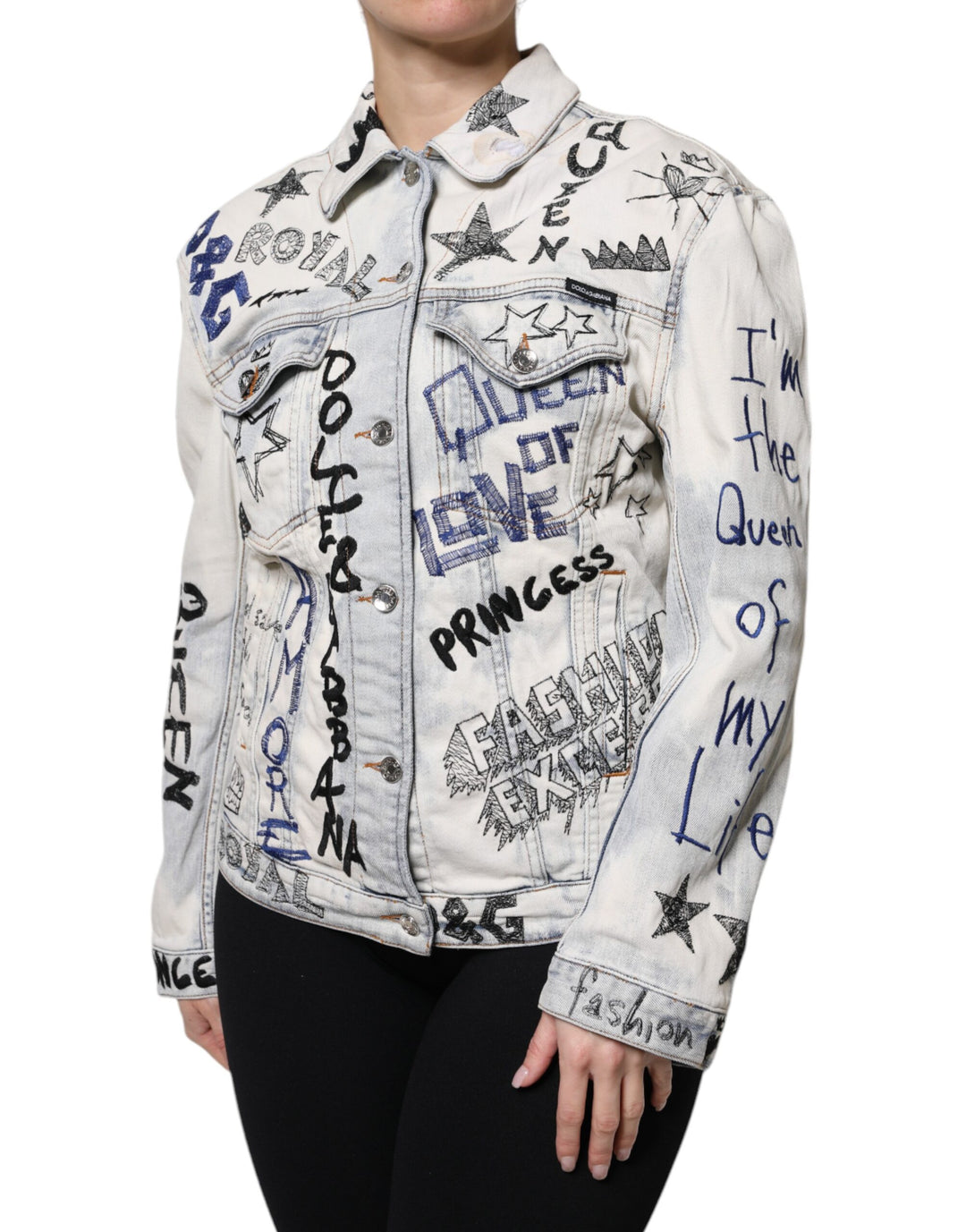 Veste en jean boutonnée bleu clair à motif graffiti Dolce &amp;amp; Gabbana
