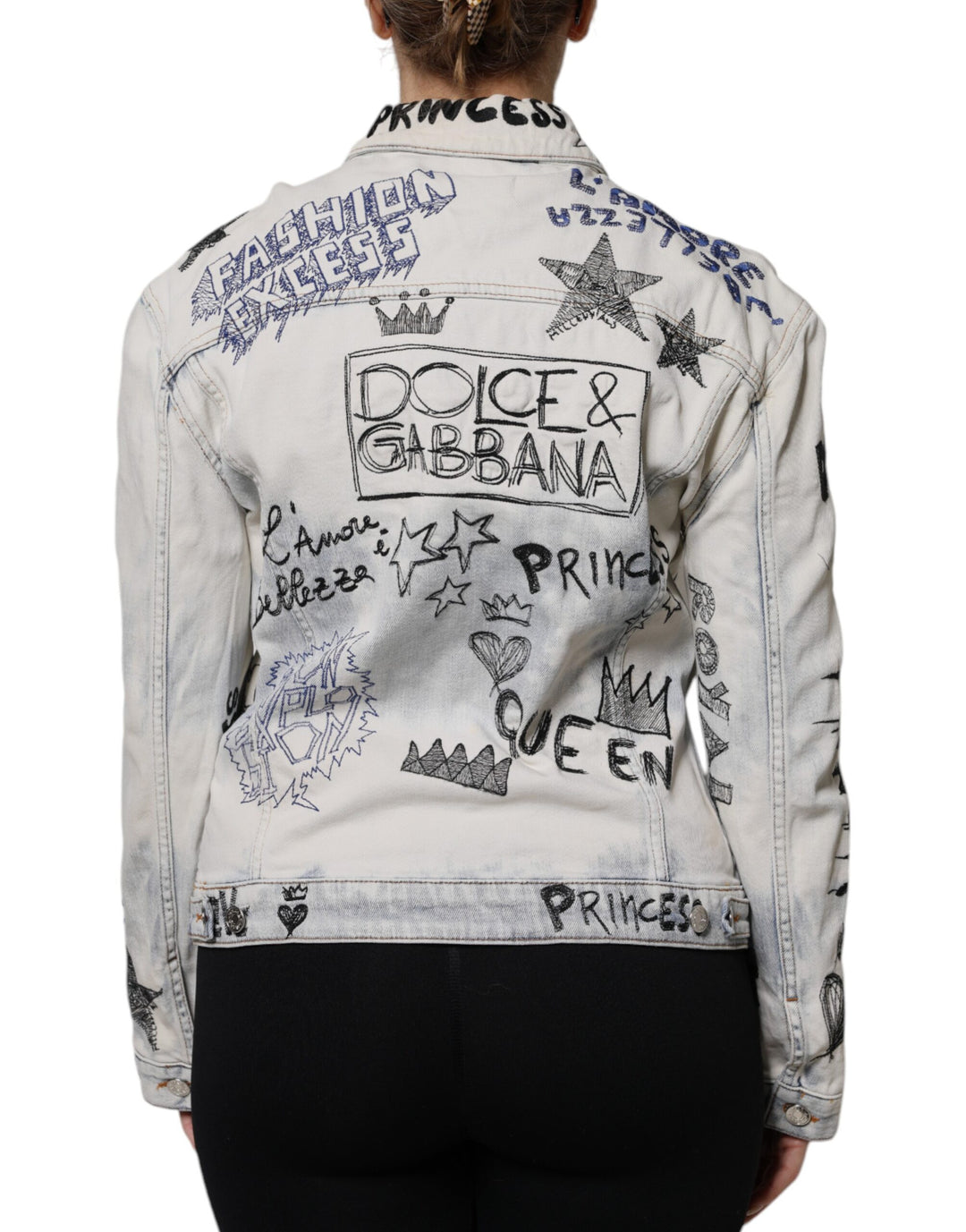 Veste en jean boutonnée bleu clair à motif graffiti Dolce &amp;amp; Gabbana