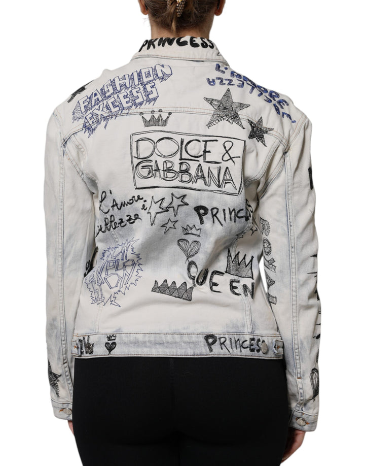 Veste en jean boutonnée bleu clair à motif graffiti Dolce &amp;amp; Gabbana