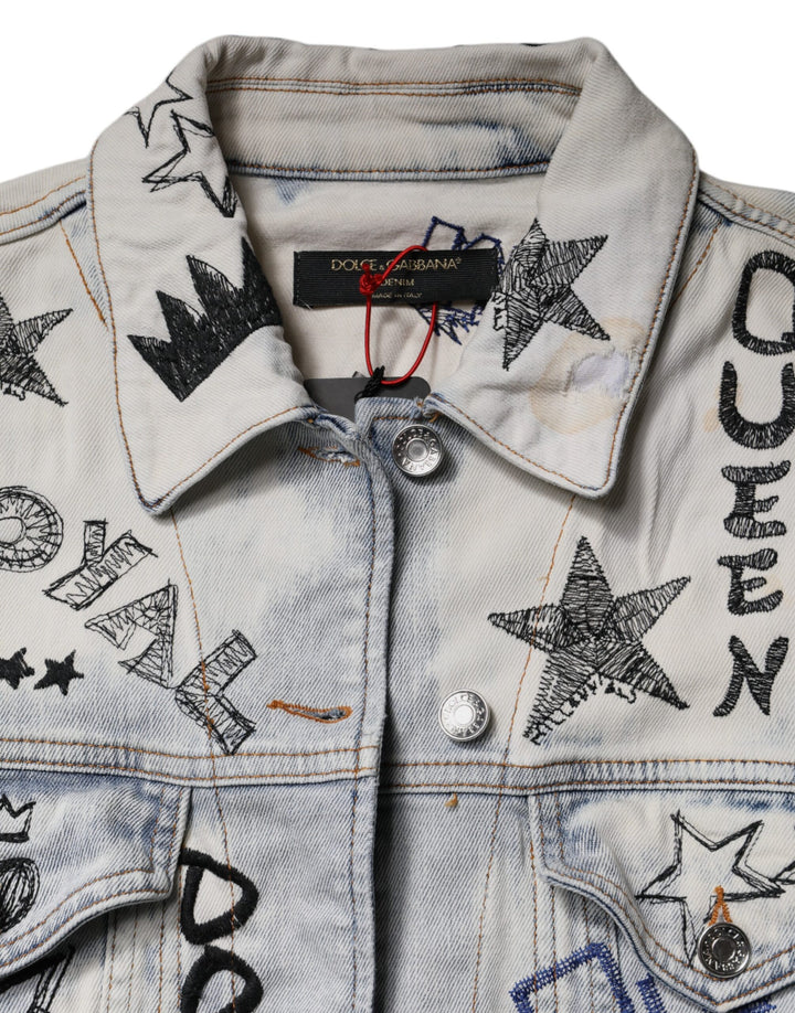 Veste en jean boutonnée bleu clair à motif graffiti Dolce &amp;amp; Gabbana